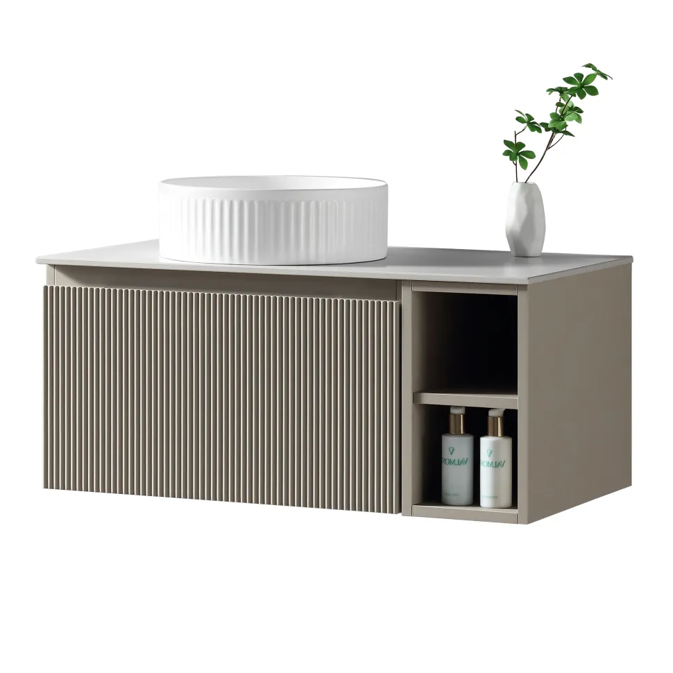 Drench Groove 800mm Fluted Wall Hung Vanity Unit with Open Shelves & Sintered Stone Countertop