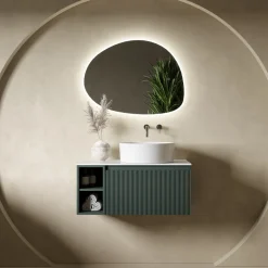 Drench Groove 800mm Fluted Wall Hung Vanity Unit with Open Shelves & Sintered Stone Countertop