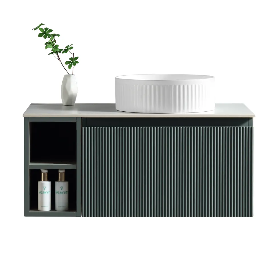 Drench Groove 800mm Fluted Wall Hung Vanity Unit with Open Shelves & Sintered Stone Countertop