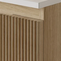 Drench Groove 870mm Fluted Wall Hung Curved Vanity Unit with Sintered Stone Countertop