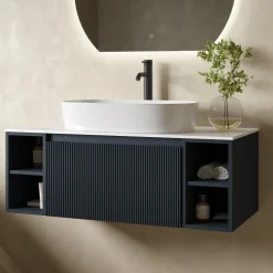 Drench Groove 1000mm Fluted Wall Hung Vanity Unit with Open Shelves & Sintered Stone Countertop
