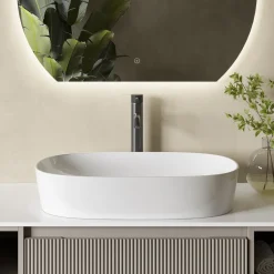 Drench Groove 1000mm Fluted Wall Hung Vanity Unit with Open Shelves & Sintered Stone Countertop