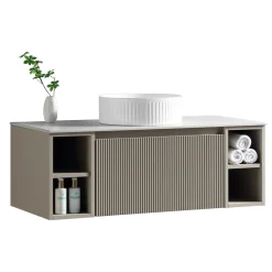 Drench Groove 1000mm Fluted Wall Hung Vanity Unit with Open Shelves & Sintered Stone Countertop
