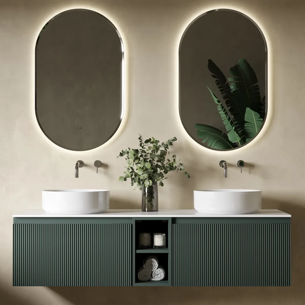 Drench Groove 1400mm Fluted Wall Hung Double Vanity Unit & Sintered Stone Countertop