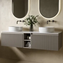 Drench Groove 1400mm Fluted Wall Hung Double Vanity Unit & Sintered Stone Countertop