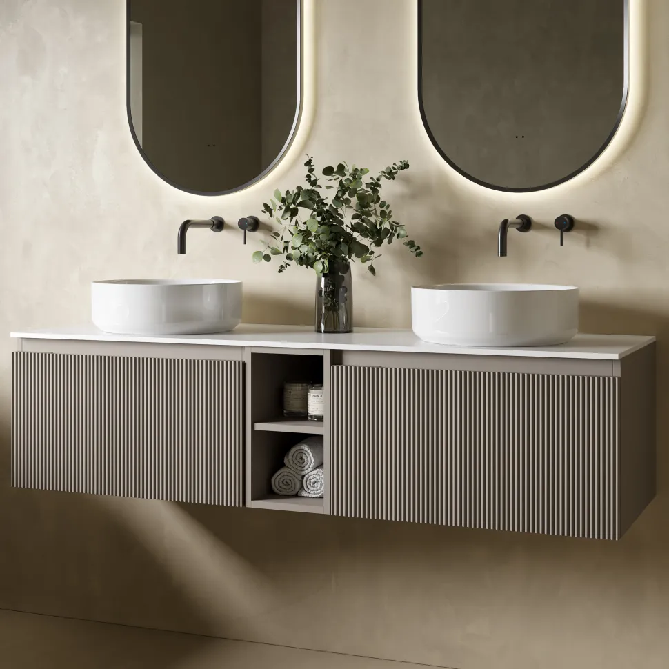 Drench Groove 1400mm Fluted Wall Hung Double Vanity Unit & Sintered Stone Countertop