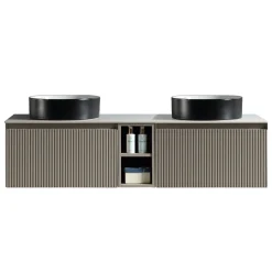 Drench Groove 1400mm Fluted Wall Hung Double Vanity Unit & Sintered Stone Countertop