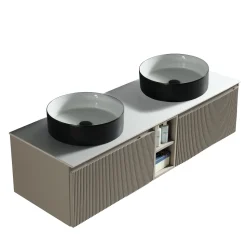 Drench Groove 1400mm Fluted Wall Hung Double Vanity Unit & Sintered Stone Countertop