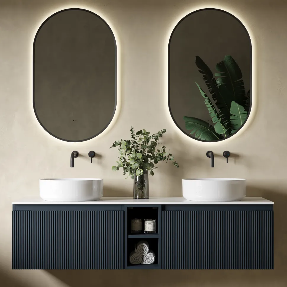 Drench Groove 1400mm Fluted Wall Hung Double Vanity Unit & Sintered Stone Countertop
