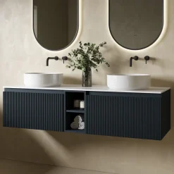 Drench Groove 1400mm Fluted Wall Hung Double Vanity Unit & Sintered Stone Countertop