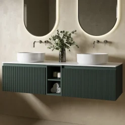 Drench Groove 1400mm Fluted Wall Hung Double Vanity Unit & Sintered Stone Countertop