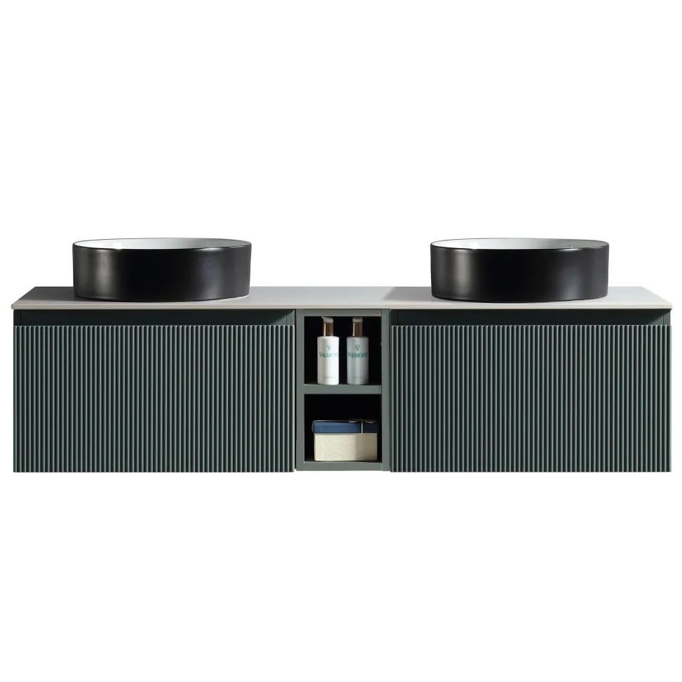 Drench Groove 1400mm Fluted Wall Hung Double Vanity Unit & Sintered Stone Countertop