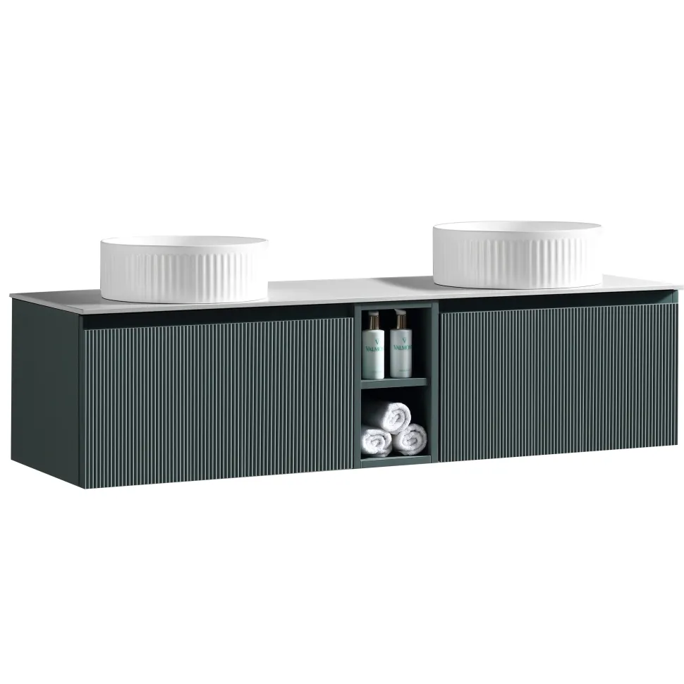 Drench Groove 1400mm Fluted Wall Hung Double Vanity Unit & Sintered Stone Countertop