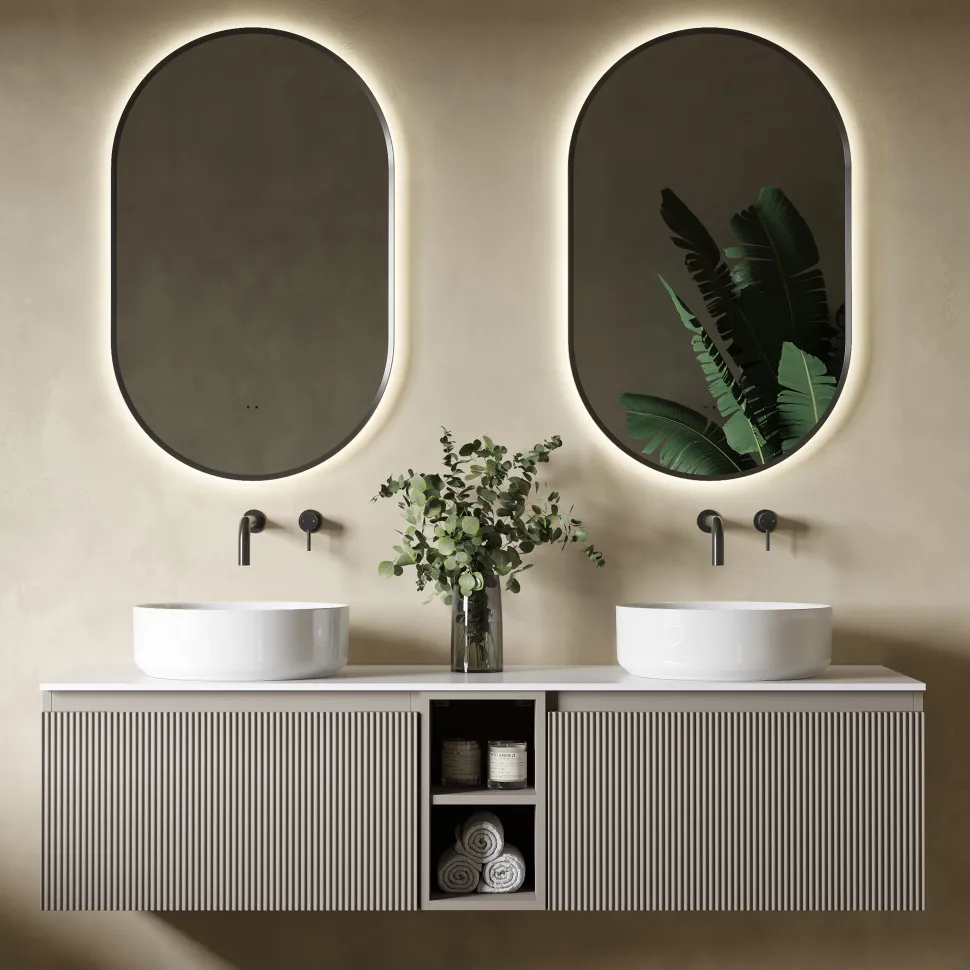 Drench Groove 1400mm Fluted Wall Hung Double Vanity Unit & Sintered Stone Countertop