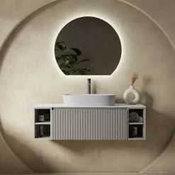 Drench Groove 1200mm Fluted Wall Hung Vanity Unit With Open Shelves & Sintered Stone Countertop