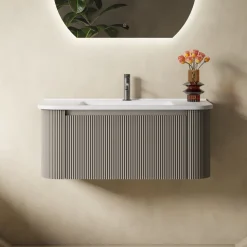 Drench Groove 870mm Fluted Wall Hung Curved Vanity Unit & Matt Stone Basin