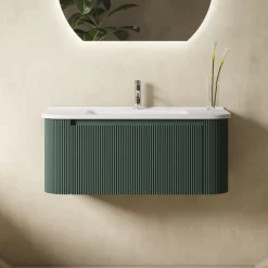 Drench Groove 870mm Fluted Wall Hung Curved Vanity Unit & Matt Stone Basin