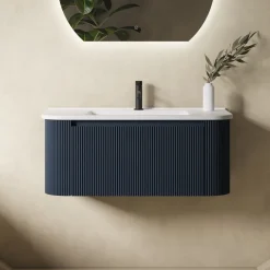 Drench Groove 870mm Fluted Wall Hung Curved Vanity Unit & Matt Stone Basin