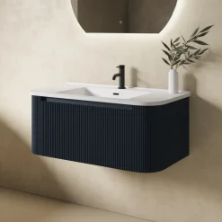 Drench Groove 870mm Fluted Wall Hung Curved Vanity Unit & Matt Stone Basin