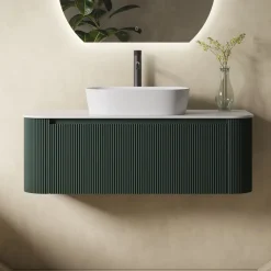 Drench Groove 1075mm Fluted Wall Hung Curved Vanity Unit With Sintered Stone Countertop