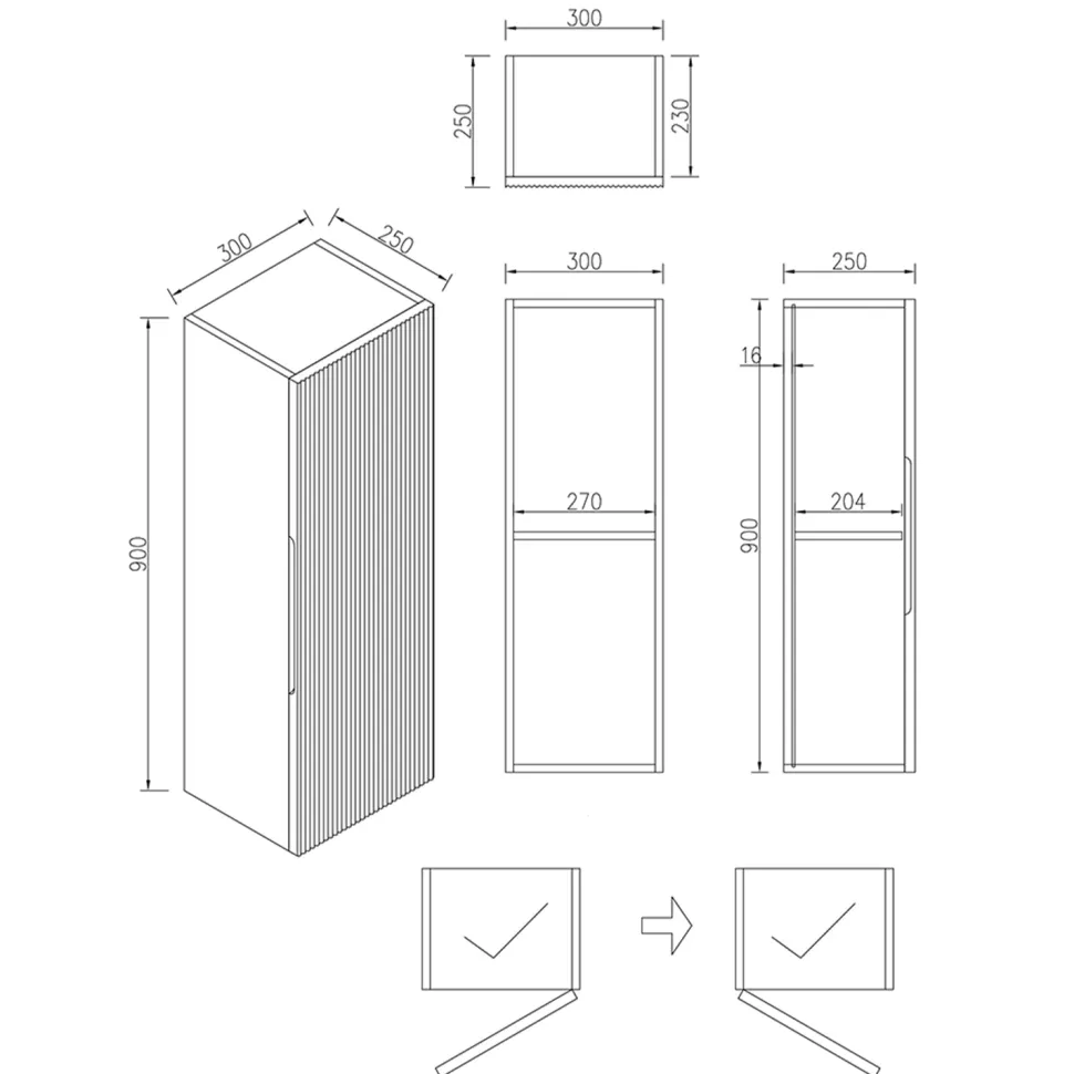 Drench Groove 900mm Fluted Wall Mounted Tall Cabinet