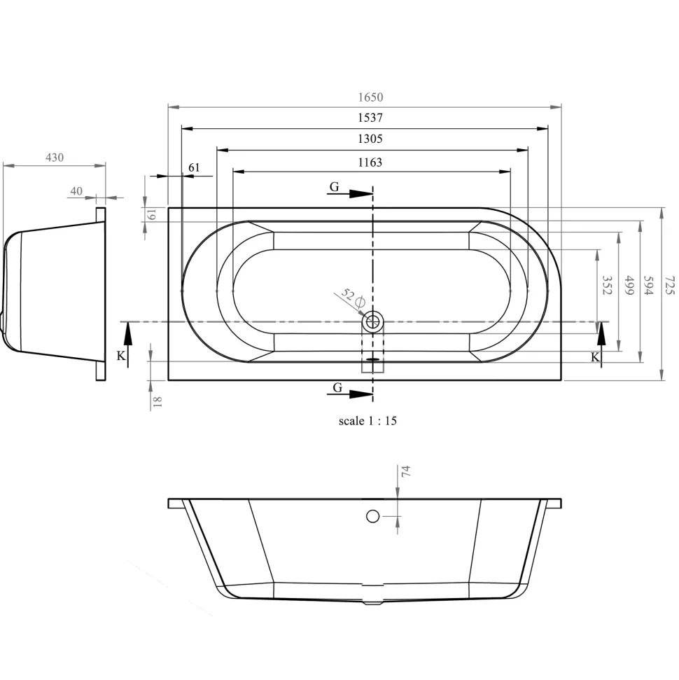 Drench J Shaped Double Ended Corner Bath & Front Panel - 1650 x 725mm