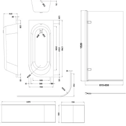 Drench J Shaped Shower Bath with Panel & Brushed Brass Shower Screen - 1700mm