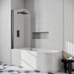Drench J Shaped Shower Bath with Panel & Shower Screen