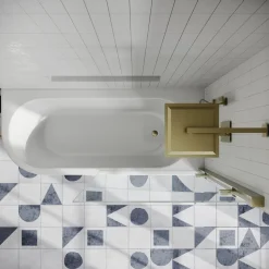 Drench J Shaped Shower Bath with Panel & Shower Screen