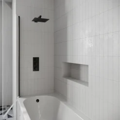 Drench J Shaped Shower Bath with Panel & Shower Screen