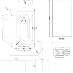 Drench J Shaped Shower Bath with Panel & Shower Screen