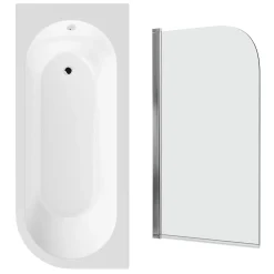 Drench J Shaped Shower Bath with Panel & Shower Screen