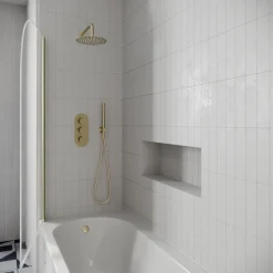 Drench J Shaped Shower Bath with Panel & Shower Screen