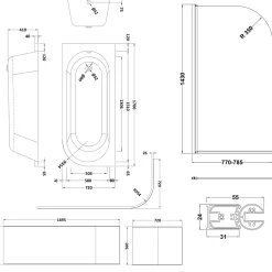 Drench J Shaped Shower Bath with Panel & Shower Screen