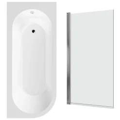 Drench J Shaped Shower Bath with Panel & Shower Screen