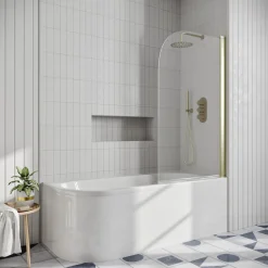 Drench J Shaped Shower Bath with Panel & Shower Screen