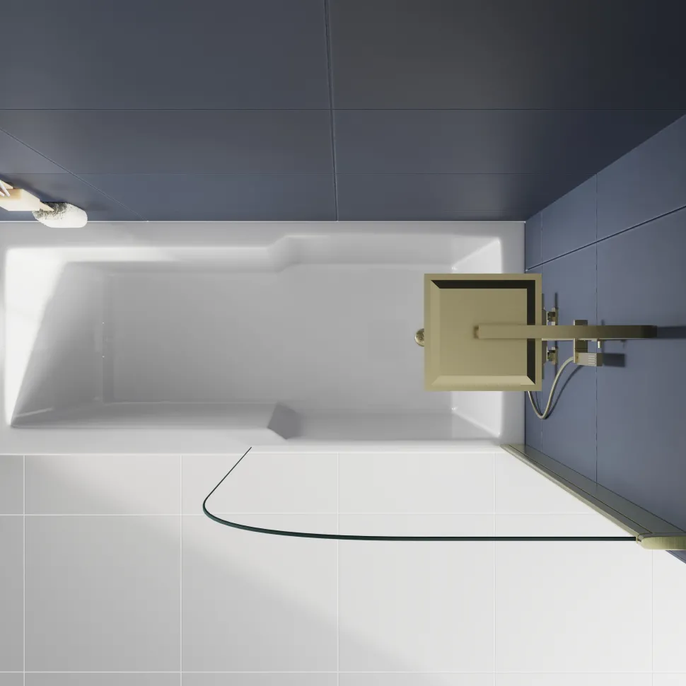 Drench Keyhole Shower Bath & Brushed Brass Shower Screen