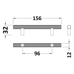 Drench Knurled T Bar Furniture Handle - 96mm Centres