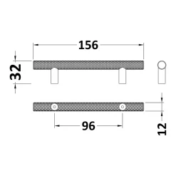 Drench Knurled T Bar Furniture Handle - 96mm Centres