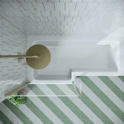 Drench L Shaped Shower Bath with Brushed Brass Shower Screen & Panel - 1700mm