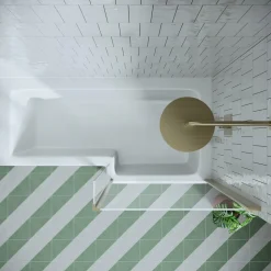Drench L Shaped Shower Bath with Brushed Brass Shower Screen & Panel - 1700mm