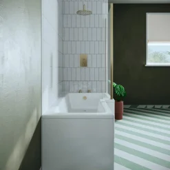 Drench L Shaped Shower Bath with Brushed Brass Shower Screen & Panel - 1700mm