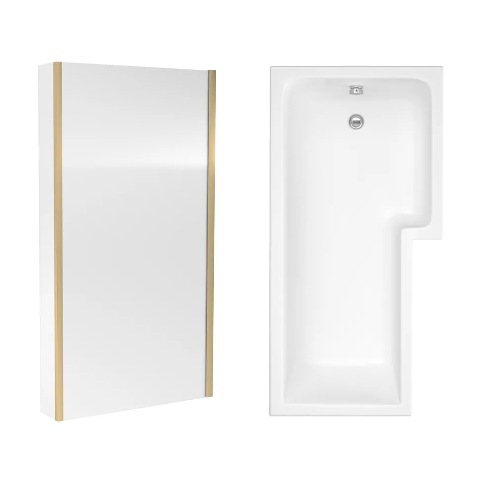 Drench L Shaped Shower Bath with Brushed Brass Shower Screen & Panel - 1700mm