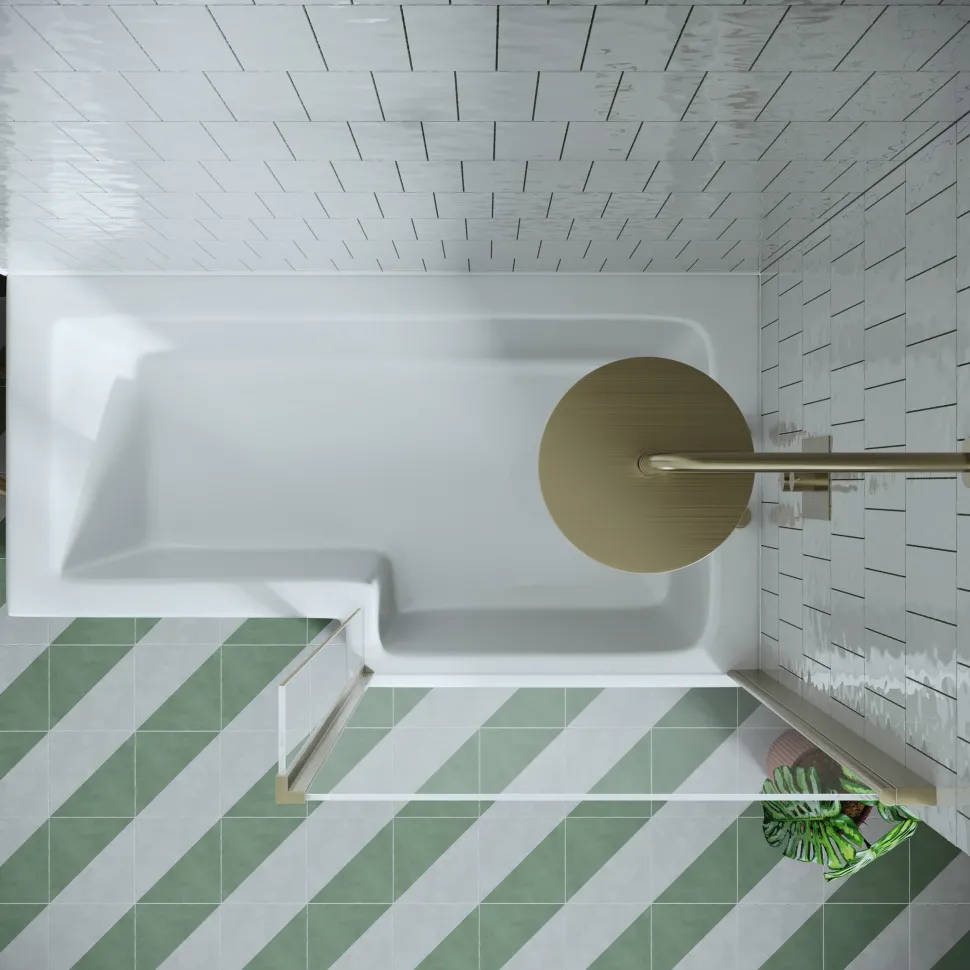 Drench L Shaped Shower Bath with Brushed Brass Shower Screen & Panel - 1500mm