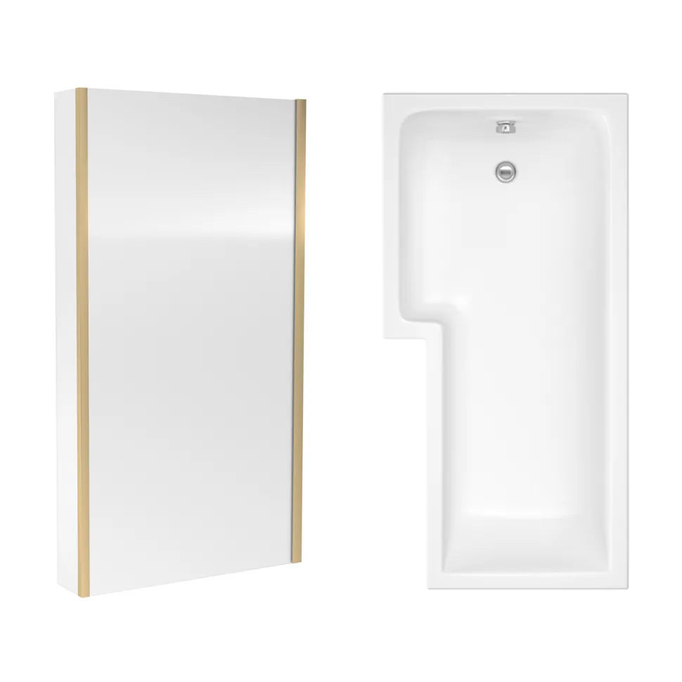 Drench L Shaped Shower Bath with Brushed Brass Shower Screen & Panel - 1500mm