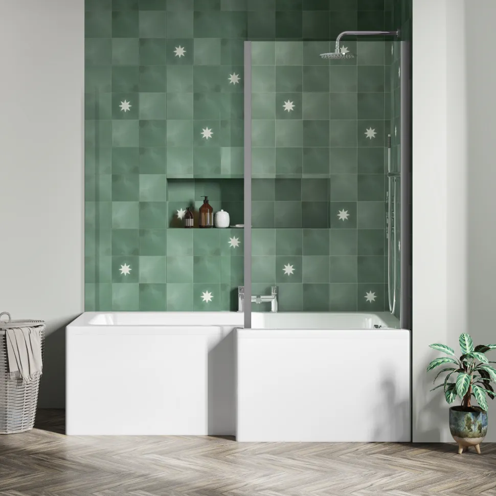 Drench L Shaped Shower Bath with Panel and Shower Screen - 1700mm