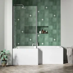 Drench L Shaped Shower Bath with Panel and Shower Screen - 1700mm