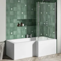 Drench L Shaped Shower Bath with Panel and Shower Screen - 1700mm