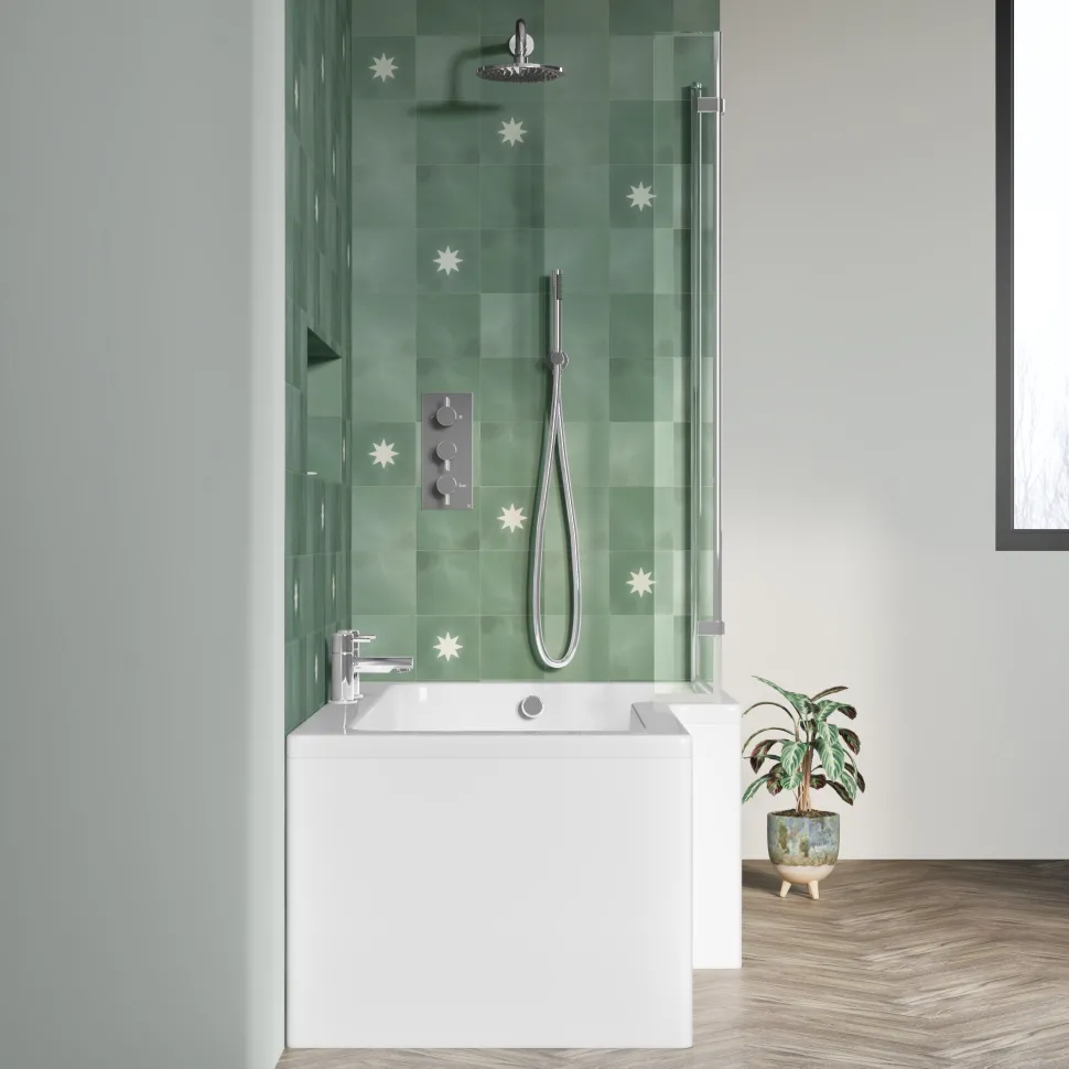 Drench L Shaped Shower Bath with Panel and Shower Screen - 1700mm