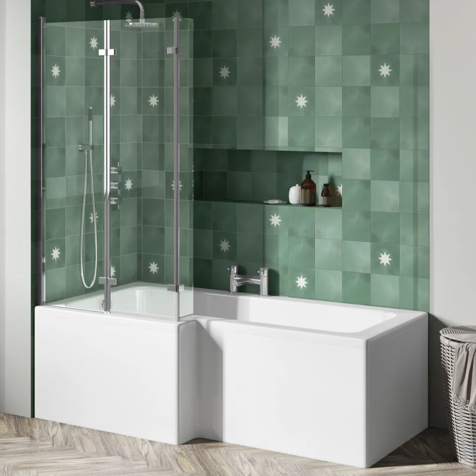Drench L Shaped Shower Bath with Panel and Shower Screen - 1700mm